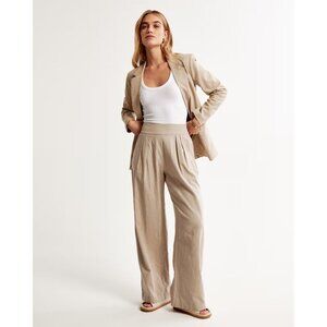 ABERCROMBIE & FITCH Beige Linen Blend Ultra Wide Leg Trousers Pants, Size XS